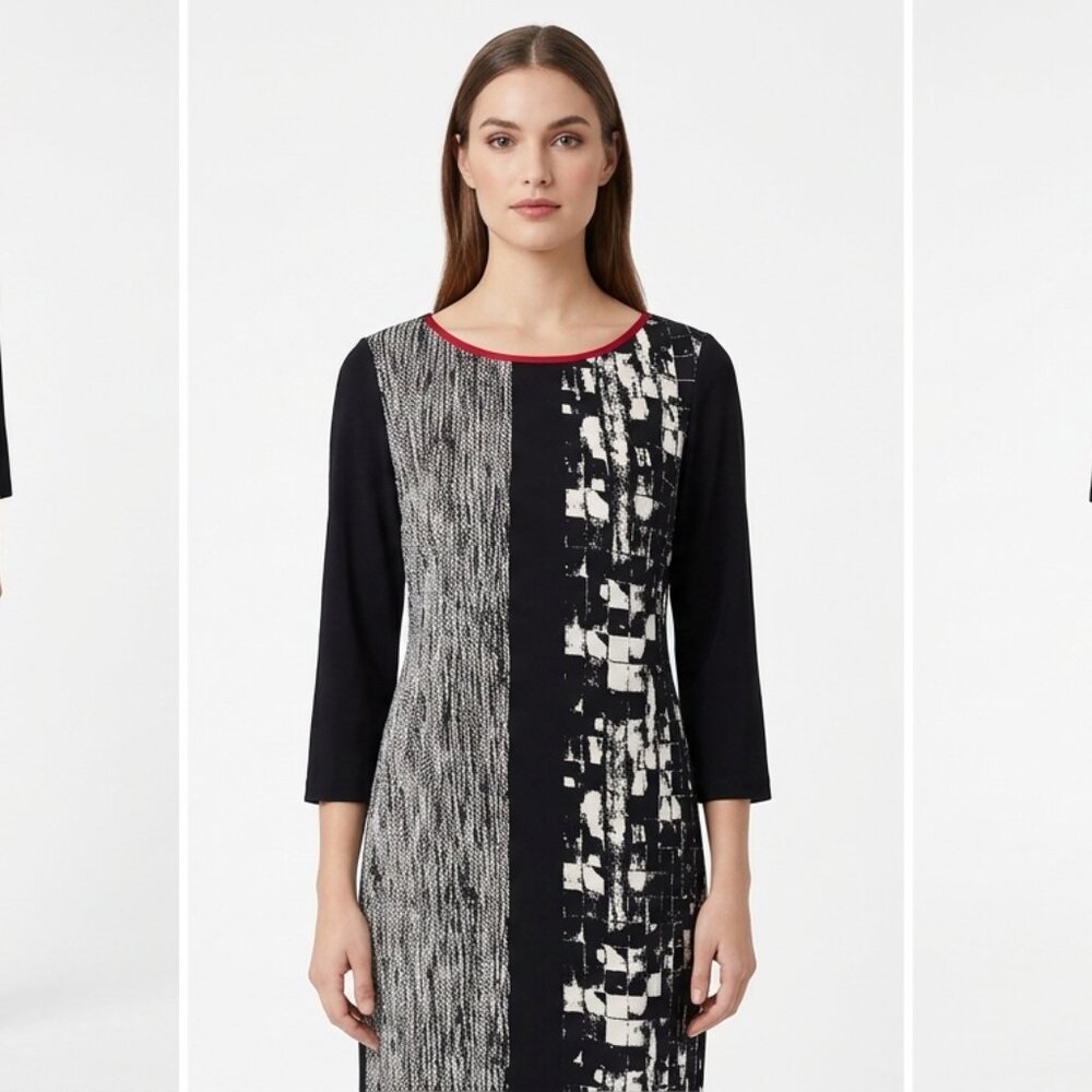Adrianna Papell Black, Cream & Red Patterned Shift Dress  Size 10